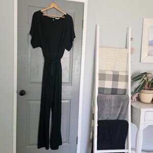 Hazel Blues 1X Black Romper Short Sleeve Wide Leg with Beleted Waist